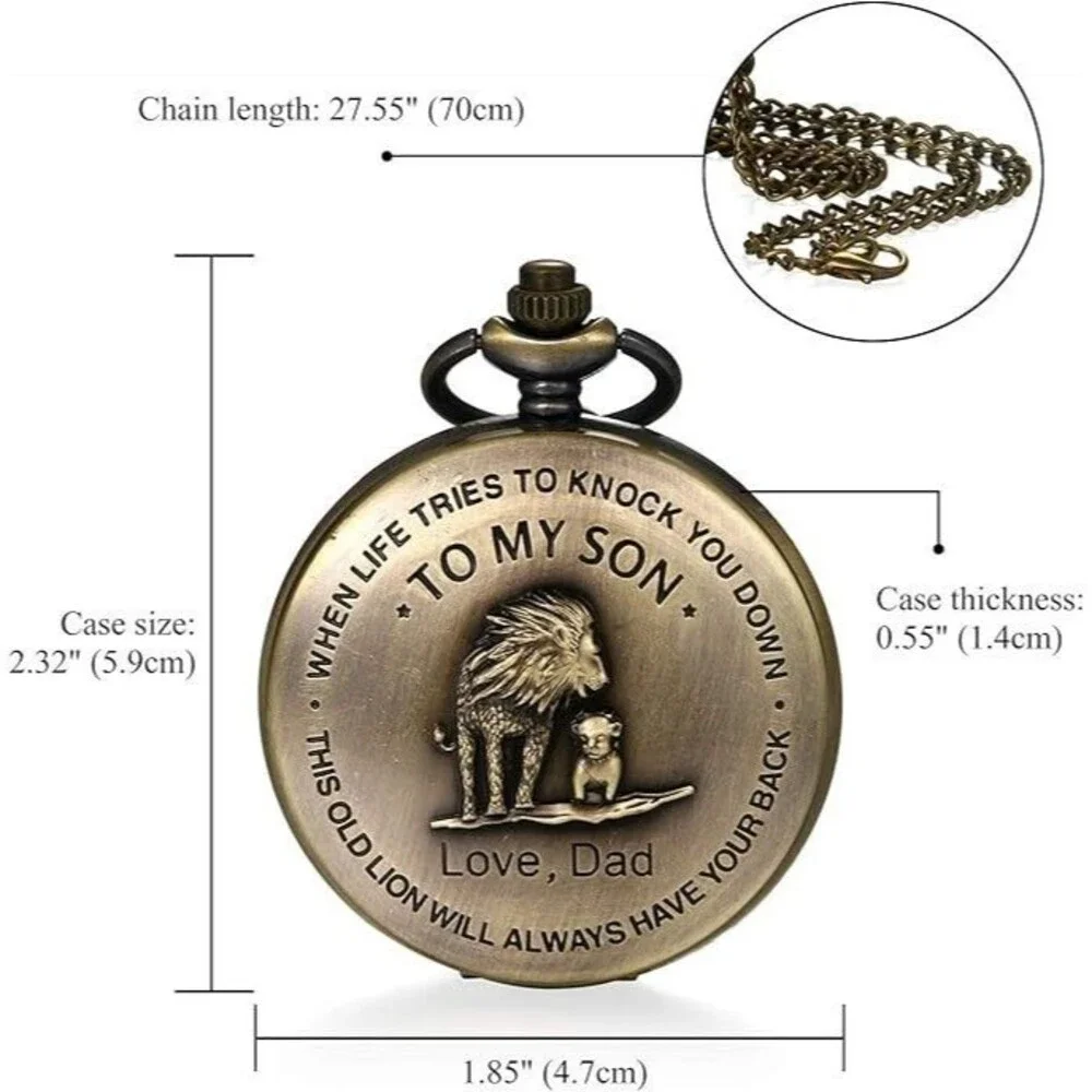 Men Pocket Watch Classic Vintage Pendant to My Son Necklace/Watch - BRONZE